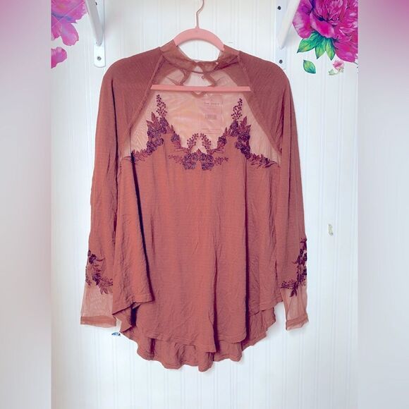NWT Free People‎ Saheli Embroidered-Mesh Top Sz S - Picture 2 of 6